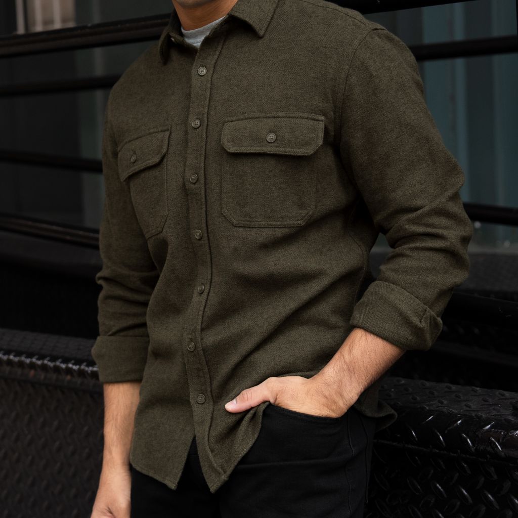 Summit Flannel Shirt | Olive Herringbone