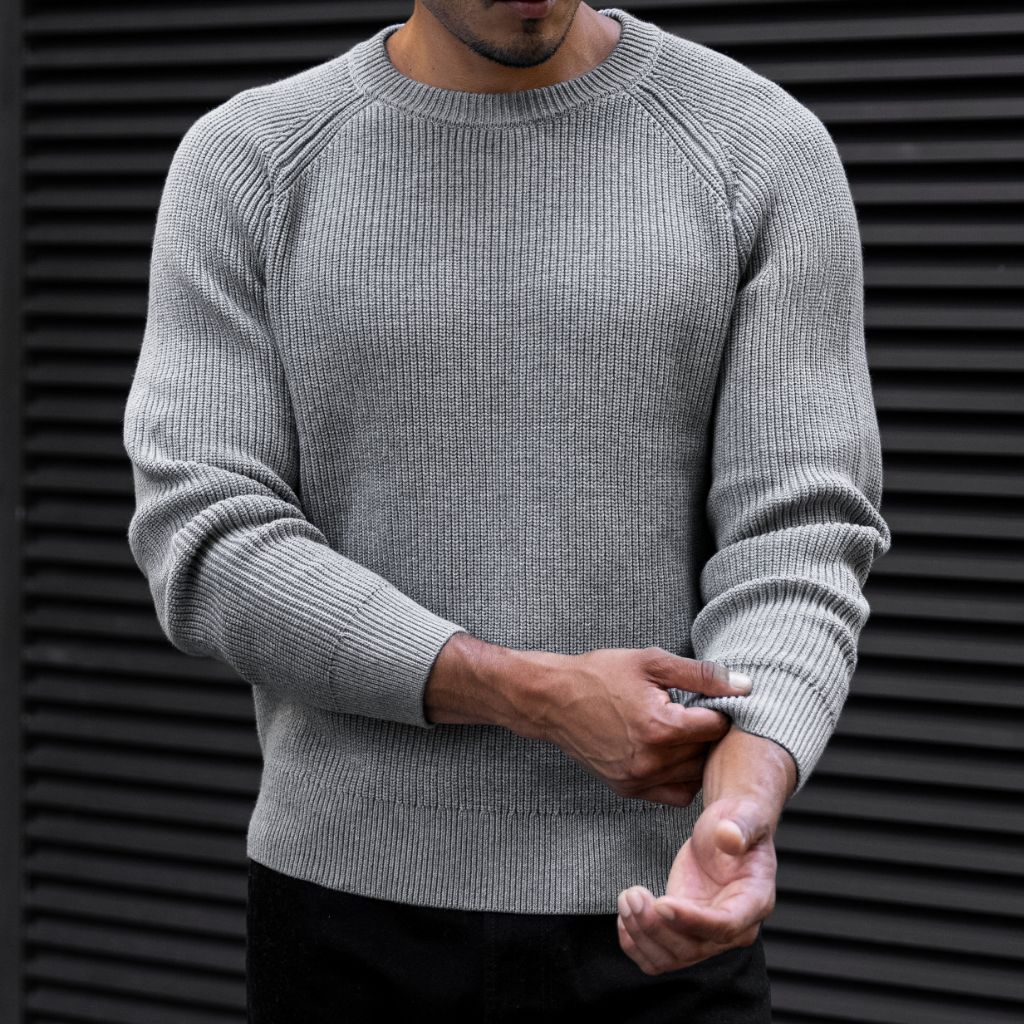 Ribbed Crewneck Sweater | Light Grey
